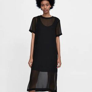 Zara Black Sheer Sheath Dress with lining
